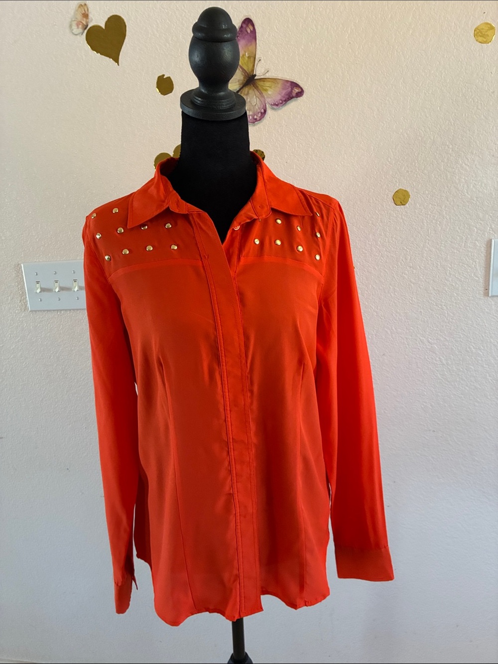 Michael Kors Orange Stud-Accent Button-Down Blouse